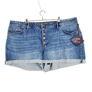 Womens Ava & Viv Blue Denim Jean Shorts Button Fly Mid Rise Midi 3" Inseam 26W
